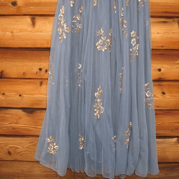 Mac Duggal 5717 Blue Embellished Butterfly Sleeve High Neck Gown Blue 10 - Picture 9 of 13